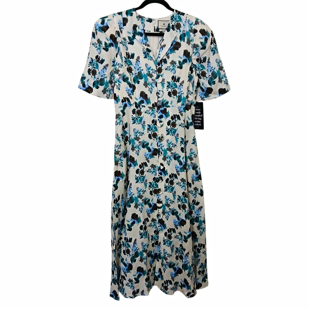 Tuckernuck Hadley Dress Small S Linen Floral Maxi Midi Budding Bluebell Button - Picture 3 of 16